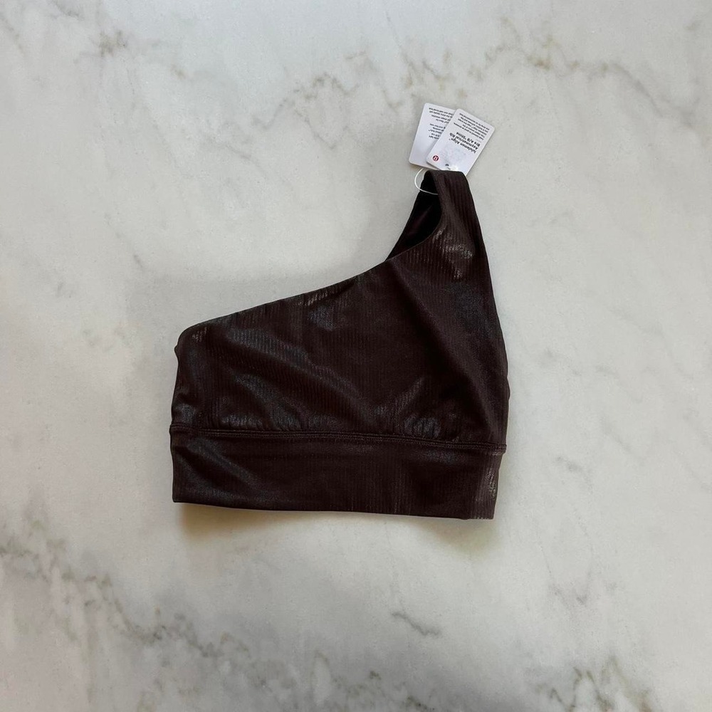 Lululemon Align Asymmetrical Rib Bra A/B Shine Espresso Brown LW2E11S Size 4